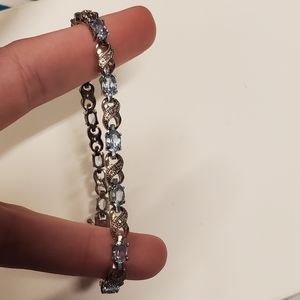 Aquamarine and silver tennis bracelet